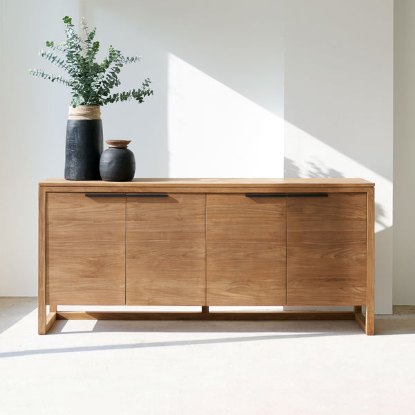 Ethnicraft light frame teak sideboard 4 doors crafted with FSC certified sustainably sourced teak with adjustable shelves - $3360