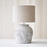 Etna Table Lamp, grey splattered finish. Unique and versatile piece that provides a touch of drama in any home. Available at $380.