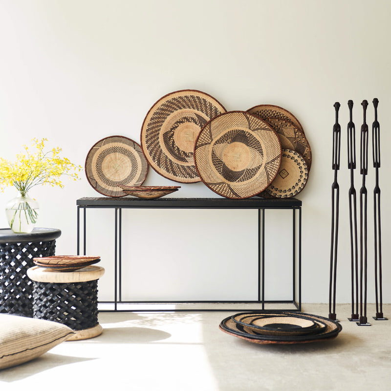 Tonga Basket, Unique home accessory from Africa. Hand-woven baskets used for wall decoration. Variations exist in colours and sizes. From $80