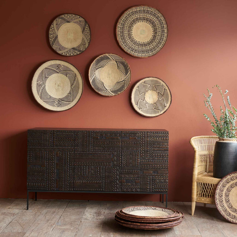 Tonga Basket, Unique home accessory from Africa. Hand-woven baskets used for wall decoration. Variations exist in colours and sizes. From $80