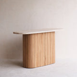 Gion Console | Travertine with Oak Base (140cm)