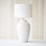 Vesuvius Table Lamp, white, timeless accessory. Contemporary and versatile piece that provides a flair of simplicity in any home. Available at $280.